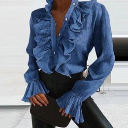 Women's Blouses 2024 Long Sleeve Lapel Party Shirt Ladies Tunic Jacket Elegant Top Office Casual