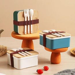 Dinnerware Wooden Lid Lunch Box Picnic Japanese Style With Spoon Fork Storage Container Children Kids School Office Bento
