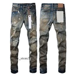 Men's Purple Jeans Luxury Brand Purple Man Black High Street Paint Graffiti Pattern Damaged Ripped Skinny Trousers Designer Amirs Jeans 2594