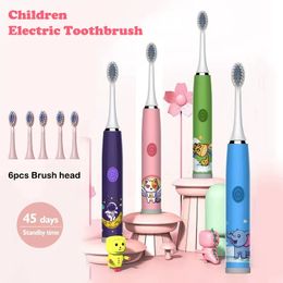 Children Sonic Electric Toothbrush Colourful Cartoon For Kids Ultrasonic Soft Fur Automatic Waterproof With Replacement Heads 240104