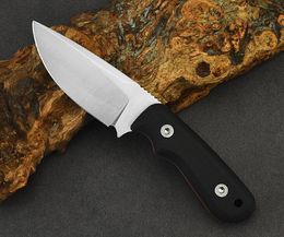 New A1229 Small Survival Straight Knife D2 Satin Drop Point Blade Full Tang G10 Handle Outdoor Camping Fishing Fixed Blade Knives with Leather Sheath