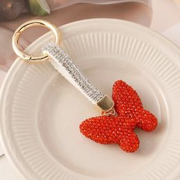 Red Butterflies Covered in Rhinestones Four Colours Crystal Pendant Keychain Gifts Handbag Key Holder Jewellery Accessory 240103