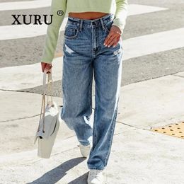 XURU European and American Loose Straight Cut Jean's Wear Casual High Stretch Pants Jeans K1690 240104