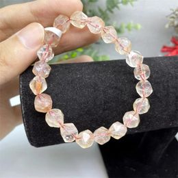 Link Bracelets Natural Crystal Faceted Red Fire Quartz Hematoid Bracelet Fashion Healing Personalised For Women Christmas Lovers Gift 1pcs