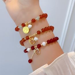 2024 Dragon Year Bracelet Female Imitation Red Agate Crystal Bracelet Chinese Zodiac Dragon Hand Jewelry Bracciale Portafortuna