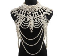 Retro advanced Pearls Crystal Body Jewellery Chain Sexyhandmade beaded Women Bridal wedding dress large necklace Jewellery Accessor9321057