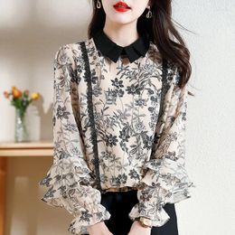 Women's Blouses Ruffled Loose For Women Elegant Tee Shirt Ladies Tops Design Sense Flower Color Foreign Fashion 2024