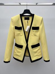 Women's Suits Single Button Suit Wool Material V-neck Gold