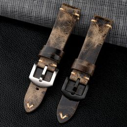 Handmade First Layer Cowhide Watchband 18 20 22MM Grey Retro Mens Bracelet Suitable For Antique Watch Strap Chain 240104