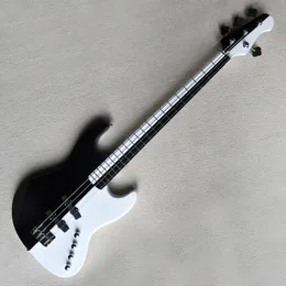 White and Black 4 Strings Electric Bass Guitar with 21 Frets Rosewood Freboard Customizable