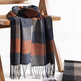 Scarves 2024 Checkerboard Men's Imitation Cashmere Scarf Winter Commute Cold Collar Simple Warm Shawl