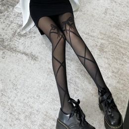 Women Socks Sweet Bow Black And White Pantyhose Sexy Cute Transparent Thin Lenceria Femenina