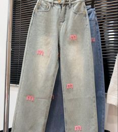 Jeans da donna Estate Streetwear Lettera Ricamo Donna Vita alta Y2k Pantaloni larghi dritti Pantaloni di tendenza alla moda coreana