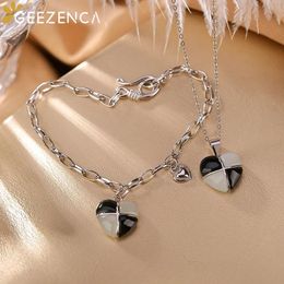 Necklaces GEEENCA 925 Sterling Silver Link Chain Heart Shaped Jade Charm Bracelet Necklace For Women Trendy Unique Love Jewelry Sets 2022