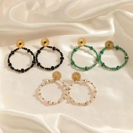 Hoop Earrings Korean Colourful Acrylic Flower For Women Vintage Circle Simulated Pearl Earring Bridal Wedding Boho Jewellery Gifts 2024