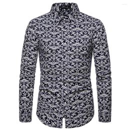 Men's Casual Shirts Party T Dress Up Men Shirt Daily Polyester Printed All Seasons Band Collar Button Down Long Sleeve