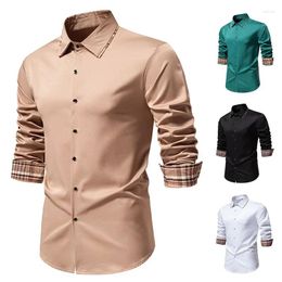 Men's Casual Shirts 2024 Autumn Fashion Trend Checker Colored Long Sleeve Shirt