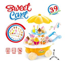 Montessori Toy Ice Cream Machine Play KitchenMini Candy Car Trolley With Light Play House Supermarket Set Toys for girls Gift 240104