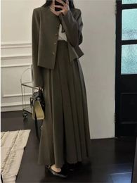 Winter France Vintage 2 Piece Set Women Casual Formal Blazer and Long Skirts Suit Business Female Retro Style 240103