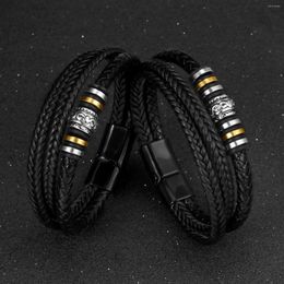 Link Bracelets High Quality Leather Bracelet Men Classic Fashion Tiger Eye Beaded Multilayer For Jewelry Gift
