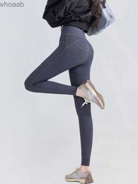 Women's Jeans BIVIGAOS Fall New Jeans Legging Women Winter Fleece Stretch High Waist Pocket Fitness Sports Casual Leggings Tight Yoga Jeggings YQ240104