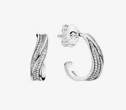 Clear CZ stone pave Wave Hoop Earrings Women's Sparkling Wedding Gift with Original box for 925 Sterling Silver Earring sets8848236