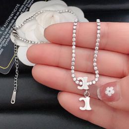 New Crystal Letter Pendants Designer Necklaces Silver Plated Gold Titanium Steel Heart Pendant Pearl Chains Women Girl Valentines Engagement Brand Jewellery Gifts