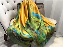Scarves 2021 Design Brand Summer Silk Scarf Women Oil Painting Print Spring Warm Lrage Hijabs Lady Pashmina Foulard Bandana4403009