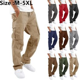 Cargo Pants Trousers for Men Full Length Solid Color Loose Multi-pocket Drawstring Pockets Pants Male Cargo Pants 5XL 240103