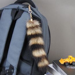 Fox Racoon Fur Tail Keychain Exaggerated Berserk Cute Chain Bags Charm Animal Couple Handbag Gift Pendant Key lanya Accessories 240103