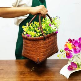 Shopping Bags Vintage Chinese Bamboo Handheld Vegetable Basket Hand-Woven