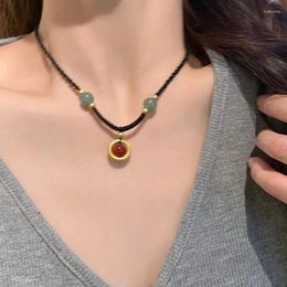 Pendant Necklaces Red Agate Safety Buckle Handmade Woven Rope Necklace Light Luxury Niche High-end Couple Collarbone Chain Jewelry