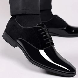 Classic Patent Leather Shoes for Men Casual Business Shoes Lace Up Formal Office Work Shoes for Male Party Wedding Oxfords 240103