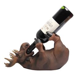 Drunken Reindeer Miniature Wine Bottle Holder Decor Resin Deer Rack Tabletop Barware Ornament Craft Accessories Supplies 240104