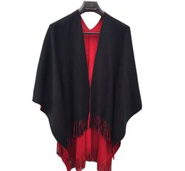 Women Scarf Knitted Shawl Split Coat Tassel Black Red Doubleside Dualpurpose Cape Bufanda Mujer Scarves6212370
