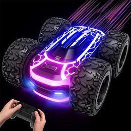 Sinovan Remote Control Car for Boys 47 24GHz Rc Stunt Kids 360°Rotating Double Sided RC with Lights 240104