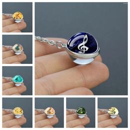 Pendant Necklaces Music Note Necklace Double Sided Glass Ball Alloy Chain Jewelry Personalized Special For Musicians