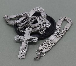 8mm Flat Byzantine Chain Stainless Steel Necklace For Men's Jesus Pendant jewelry2609081