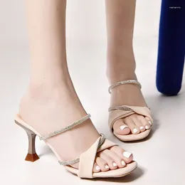Slippers Spring Luxury Women's Solid Colour Casual Stiletto Heels 2024 Brand Designer Rhinestone Sparkling Open Toe