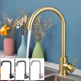 ULA Kitchen Faucets Brushed Gold Stainless Steel 360 Rotate Kitchen Faucet Deck Mount Cold Water Sink Mixer Taps Torneira 240103