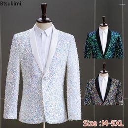 Men's Suits 2024 Sequins Suit Jacket White Green Stage Performance Host Wedding Party Male Blazer Single Button Fashion Man Coats