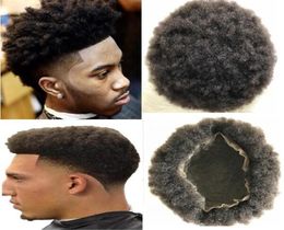 Afro Kinky Curl Male Unit 10A Indian Virgin Human Hair Replacement Men Hairpieces Full Lace Toupee Brown Black Colour 1b for Men8578009