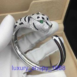 High quality Edition Bracelet Light Luxury Car tiress 925 Silver Micro Set with Black Diamonds and Oil Green Eyes Cheetah Leopard Head Have Original Box