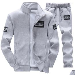 Men'S Tracksuits Mens Tracksuit Men Outerwear Fashion 2 Pieces Set Autumn Sporting Track Suit Male Fitness Stand Collar Sweatshirts Dh1Mk