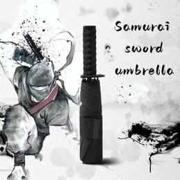 Umbrellas Trifold Samurai Sword Umbrella Creative Personalized Gift 6 Bone Knife Windward Resistance Men Summer Home Accessories