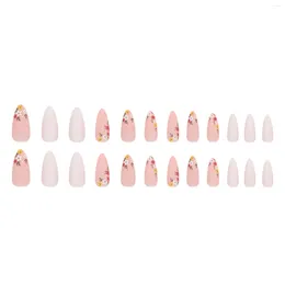 False Nails Flower Printed Retro Frosted Pink Durable & Never Splitting Comfort Fake For Girl Dress Matching