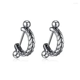 Stud Earrings Vintage Silver Plated Hip Hop For Men And Women Fashion Stainless Steel Woven D-word Jewelry Gift