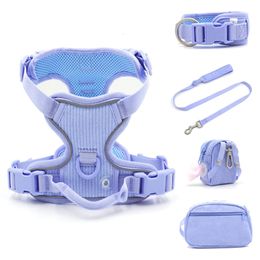 Personalised Harness and Leash for Dogs Adjustable No Pull Dog Set with Poop Bag Holder Walking Pet Collar 240103