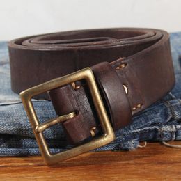 4CM Genuine Leather For Mens High Quality Brass Buckle Jeans Casual Belts Extra Thick Natural Cowhide Designer Rough Style 240103