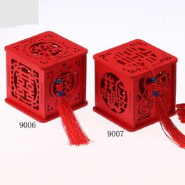 Gift Wrap Many Styles Wood Chinese Double Happiness Wedding Favour Boxes Candy Box Red Classical Sugar Case With Tassel DF1254